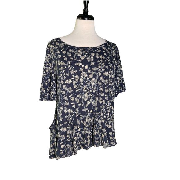 Lucky Brand Women's Boho Tunic Floral Dark Blue Flutter Sleeves Large - Picture 1 of 4